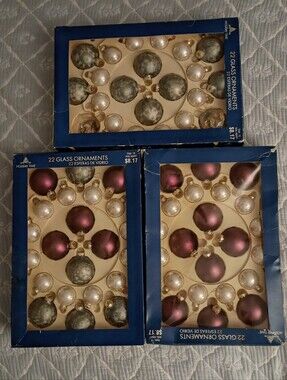 Vintage Holiday Time Glass Bulb Ornaments Red, Silver , White